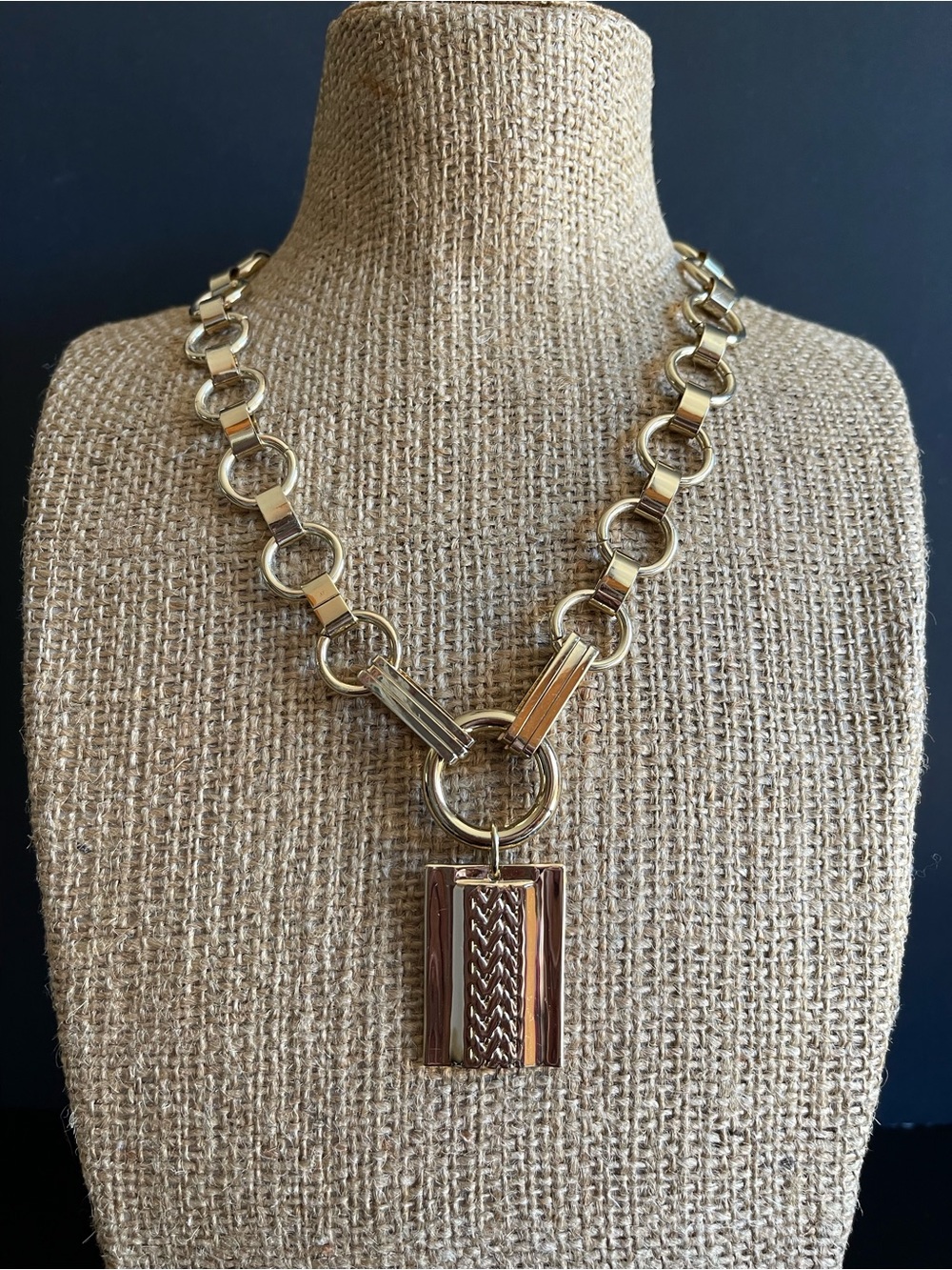 Dannijo Gold-Tone Statement Chain Necklace with Textured Pendant - Picture 3 of 7